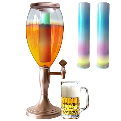 Beer Tower Dispenser 5L/169oz Mimosa Drink Tower with 2 Detachable Ice Tube and LED Light, Margarita Beverage Dispenser for Party Gameday Bars, Keep Fresh & Cold, Easy to Clean (Rose Gold Finish)