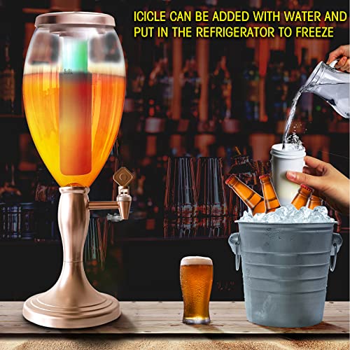 Beer Tower Dispenser 5L/169oz Mimosa Drink Tower with 2 Detachable Ice Tube and LED Light, Margarita Beverage Dispenser for Party Gameday Bars, Keep Fresh & Cold, Easy to Clean (Rose Gold Finish)