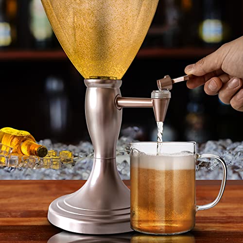 Beer Tower Dispenser 5L/169oz Mimosa Drink Tower with 2 Detachable Ice Tube and LED Light, Margarita Beverage Dispenser for Party Gameday Bars, Keep Fresh & Cold, Easy to Clean (Rose Gold Finish)