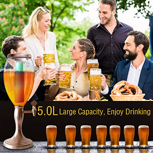 Beer Tower Dispenser 5L/169oz Mimosa Drink Tower with 2 Detachable Ice Tube and LED Light, Margarita Beverage Dispenser for Party Gameday Bars, Keep Fresh & Cold, Easy to Clean (Rose Gold Finish)