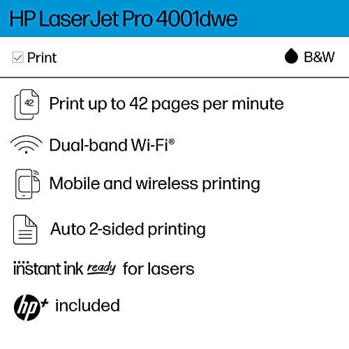 HP LaserJet Pro 4001dwe,Monochrome Wireless Black & White Printer with HP+ Smart Office Features