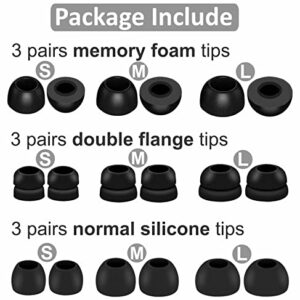9 Pairs Ear Tips Kit Compatible with Beats Studio Buds, Silicone Double Flange and Memory Foam Tips S/M/L Replacement Noise Reduce Fit in Case Eartips for Beat Studio Buds - Black