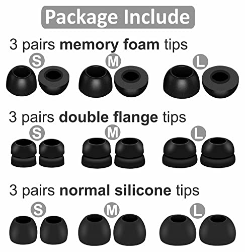 9 Pairs Ear Tips Kit Compatible with Beats Studio Buds, Silicone Double Flange and Memory Foam Tips S/M/L Replacement Noise Reduce Fit in Case Eartips for Beat Studio Buds - Black