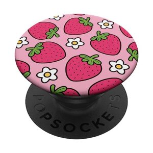 cute strawberry print strawberries pastel pink popsockets swappable popgrip