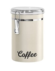 oggi stainless steel coffee canister 62oz - airtight clamp lid, warm gray, tinted see-thru top - ideal for coffee bean storage, ground coffee storage, kitchen storage, pantry storage. 5 x 7.5