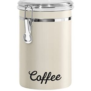 Oggi Stainless Steel Coffee Canister 62oz - Airtight Clamp Lid, Warm Gray, Tinted See-Thru Top - Ideal for Coffee Bean Storage, Ground Coffee Storage, Kitchen Storage, Pantry Storage. 5 x 7.5