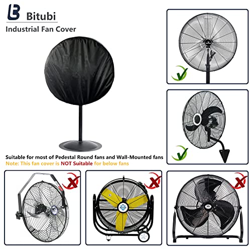 Bitubi Industrial Fan Cover, Waterproof Outdoor Fan Covers, Compatible for 30 Inch Wall Mount Fan and Pedestal Fan, Heavy Duty 600D oxford Dustproof Fan Cover,Black