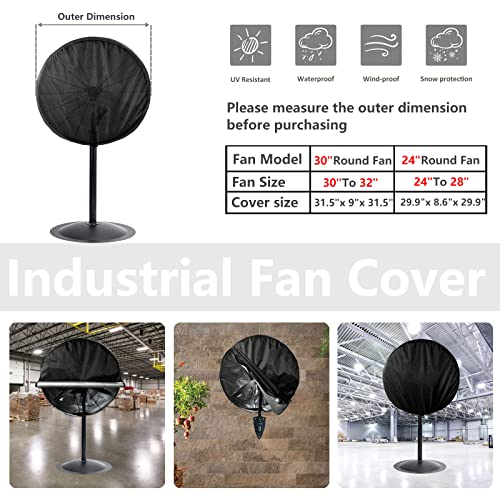 Bitubi Industrial Fan Cover, Waterproof Outdoor Fan Covers, Compatible for 30 Inch Wall Mount Fan and Pedestal Fan, Heavy Duty 600D oxford Dustproof Fan Cover,Black