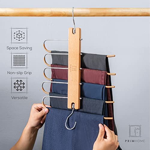 PRIM HOME Pants Hangers Space Saving - Wood Scarf Hangers for Closet Organizer - Jean Hangers Scarf Holder Closet Space Saving Hangers - Pants Rack Leggings Hanger Space Saver Closet Organization