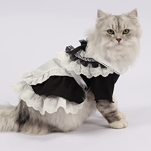 apott Pet Maid Outfit Cat Princess Dresses Adorable Costume with Headwear for Cats Dogs Birthday Party Black L