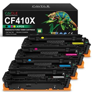 cavdle 410x remanufactuared toner cartridge replacement for cf410x 410x work with color mfp m377dw m452dn m452dw m452nw m477fdw m477fnw m477fdn printer (black cyan yellow magenta, 4-pack)