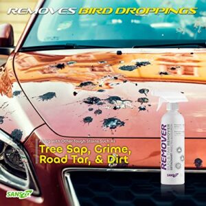 SansZo Bug and Tar Remover - Powerful and Fast-Acting All Purpose Exterior Cleaner & Degreaser - Streak Free Car Detailing Without Scratching, with Microfiber Cloth, 24 OZ