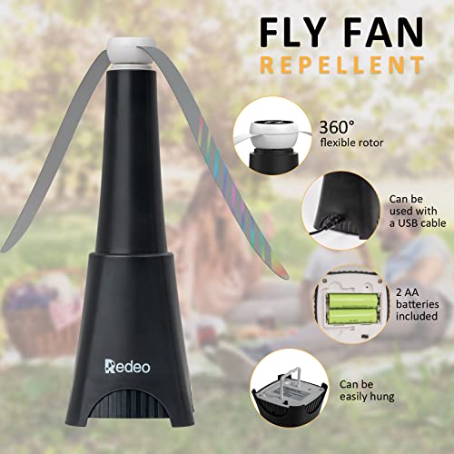 Redeo Fly Repellent Fan for Tables Outdoor Indoor Food Fan to Keep Flies Away Bug Repellent/Deterrent Fan Deter Flies/Wasps/Bees/Other Moscas/Bugs Away Rechargeble -2 Pack with Batteries