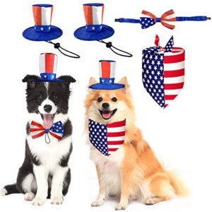 cooshou 4pcs 4th of july dog costume independence day dog outfit american flag pet dog hat bandana bow tie triangle scarf for dogs cats puppy kitten