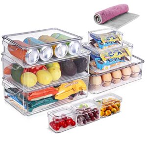 znm refrigerator organizer bins, stackable fridge organizer for pantry organization, clear plastic storage bins with handle & lid for freezer, kitchen, countertops, cabinets- bpa free(set of 9)