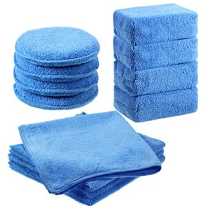tallew 12 pack microfiber applicator pad microfiber sponge for car include round wax microfiber applicator rectangle car drying towel exterior auto detailing kit for cleaning (blue)
