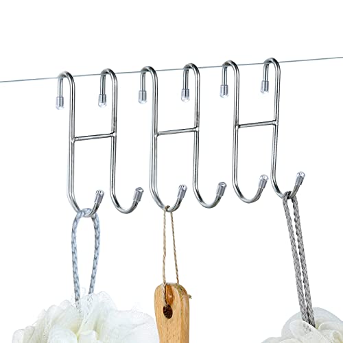 XIACIBDUS 3pcs Shower Door Hooks, Double Towel Rack Hooks, Bathroom Frameless Drilling-Free Hanger, Heavy Duty Rack Hooks for Robe Squeegee Loofah Bathing Suits Shaver