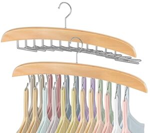 tank top hanger space saving - fitnice bra hanger for closet organizer with 360° rotating 24 foldable metal hooks bra organizer wooden tie storage rack for camisoles, bras, belts, scarfs 2 pack
