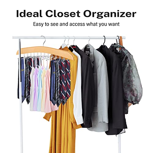 Tank Top Hanger Space Saving - Fitnice Bra Hanger for Closet Organizer with 360° Rotating 24 Foldable Metal Hooks Bra Organizer Wooden Tie Storage Rack for Camisoles, Bras, Belts, Scarfs 2 Pack