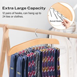 Tank Top Hanger Space Saving - Fitnice Bra Hanger for Closet Organizer with 360° Rotating 24 Foldable Metal Hooks Bra Organizer Wooden Tie Storage Rack for Camisoles, Bras, Belts, Scarfs 2 Pack