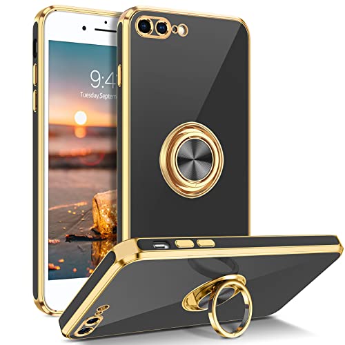 BENTOBEN iPhone 8 Plus Case, iPhone 7 Plus Case, Slim Fit Ring Holder Stand Magnetic Car Mount Supported Shockproof Protective Women Girls Men Boys Case Cover for iPhone 8 Plus/7 Plus 5.5", Black/Gold