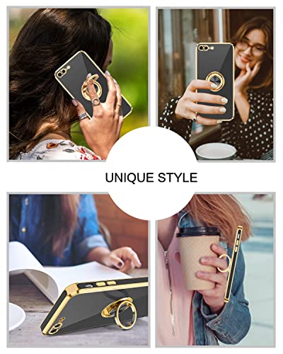 BENTOBEN iPhone 8 Plus Case, iPhone 7 Plus Case, Slim Fit Ring Holder Stand Magnetic Car Mount Supported Shockproof Protective Women Girls Men Boys Case Cover for iPhone 8 Plus/7 Plus 5.5", Black/Gold