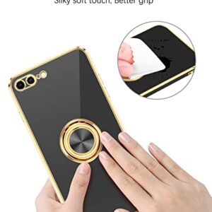 BENTOBEN iPhone 8 Plus Case, iPhone 7 Plus Case, Slim Fit Ring Holder Stand Magnetic Car Mount Supported Shockproof Protective Women Girls Men Boys Case Cover for iPhone 8 Plus/7 Plus 5.5", Black/Gold