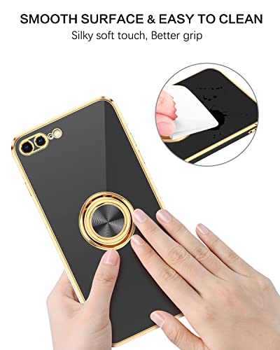 BENTOBEN iPhone 8 Plus Case, iPhone 7 Plus Case, Slim Fit Ring Holder Stand Magnetic Car Mount Supported Shockproof Protective Women Girls Men Boys Case Cover for iPhone 8 Plus/7 Plus 5.5", Black/Gold