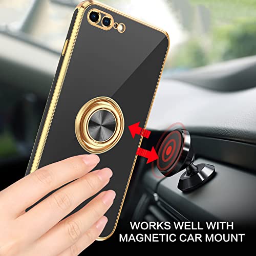 BENTOBEN iPhone 8 Plus Case, iPhone 7 Plus Case, Slim Fit Ring Holder Stand Magnetic Car Mount Supported Shockproof Protective Women Girls Men Boys Case Cover for iPhone 8 Plus/7 Plus 5.5", Black/Gold