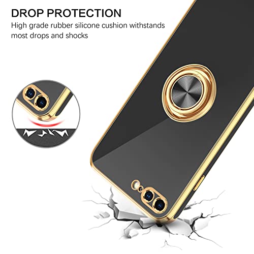 BENTOBEN iPhone 8 Plus Case, iPhone 7 Plus Case, Slim Fit Ring Holder Stand Magnetic Car Mount Supported Shockproof Protective Women Girls Men Boys Case Cover for iPhone 8 Plus/7 Plus 5.5", Black/Gold