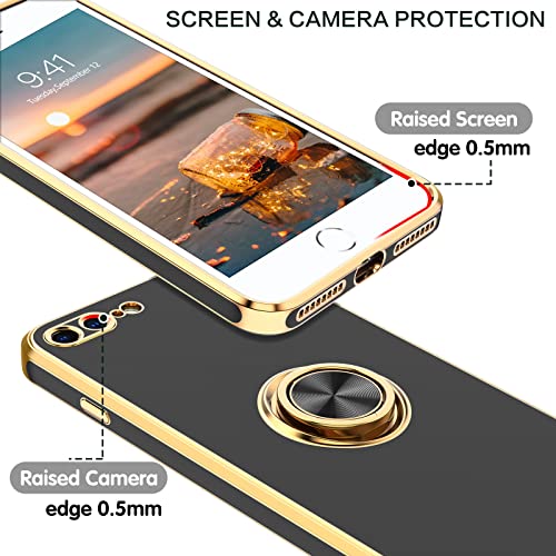 BENTOBEN iPhone 8 Plus Case, iPhone 7 Plus Case, Slim Fit Ring Holder Stand Magnetic Car Mount Supported Shockproof Protective Women Girls Men Boys Case Cover for iPhone 8 Plus/7 Plus 5.5", Black/Gold