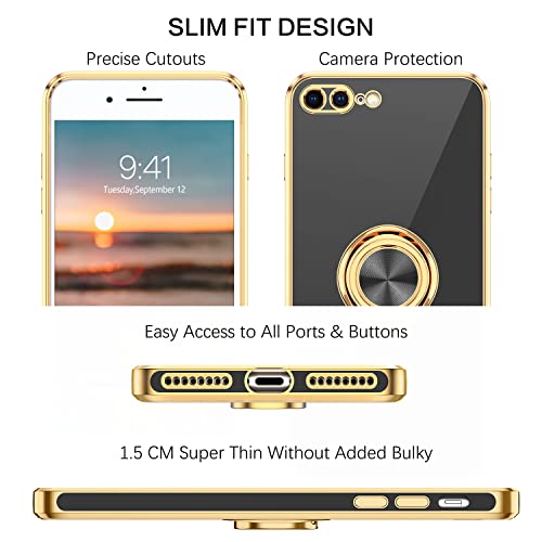 BENTOBEN iPhone 8 Plus Case, iPhone 7 Plus Case, Slim Fit Ring Holder Stand Magnetic Car Mount Supported Shockproof Protective Women Girls Men Boys Case Cover for iPhone 8 Plus/7 Plus 5.5", Black/Gold