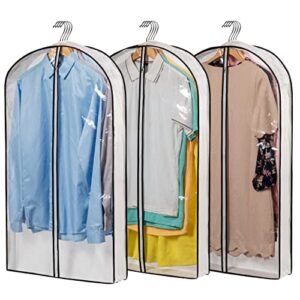 mskitchen hanging clothes bag with 4" gusseted garment bag (set of 3) for storage suit bag for closet clear garment bags dress covers garment bags for suits, sweaters, shirts - 24'' x 40"x4''/ 3 pack