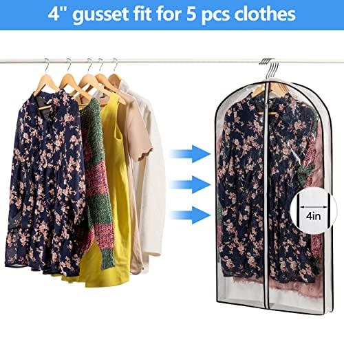 Mskitchen Hanging Clothes Bag with 4" Gusseted Garment Bag (Set of 3) for Storage Suit Bag for Closet Clear Garment Bags Dress Covers Garment Bags for Suits, Sweaters, Shirts - 24'' x 40"x4''/ 3 Pack