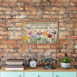 ZZZRSYR Funny Novelty Metal Sign- What A Wonderful World Flowers - Retro Wall Decor Gift for Man Cave Home Gate Garden Bars Cafes Office Store Club 8 X 12 INCH