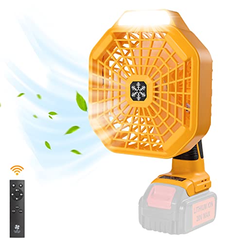 FLAGPOWER Portable Camping Fan Cordless Jobsite Fan Compatible with Dewalt 14.4-20V Li-Ion Battery USB Floor Fan Industrial fan with 3 Speeds, LED Brightness, 3H Timer 110°Rotation for Indoor Outdoors