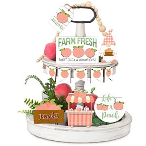 yalikop 11 pieces lemon peach pumpkin tiered tray decor set gnome fresh lemonade wooden wood blocks standing sign decorations for layered pallets summer autumn (peach style)