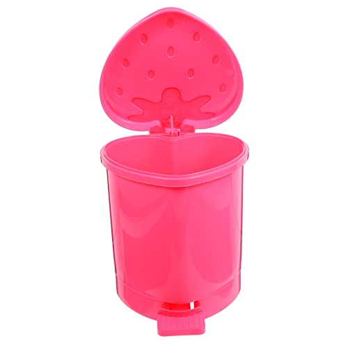 Cute Strawberry Desk Trash Can，Wastebasket Garbage Container Mini Desktop Trash Can, Plastic Strawberry Swing Lid Countertop Trash for Food Organizer for Office, Room, rubbish bin Desk small trash bin ( Pink )