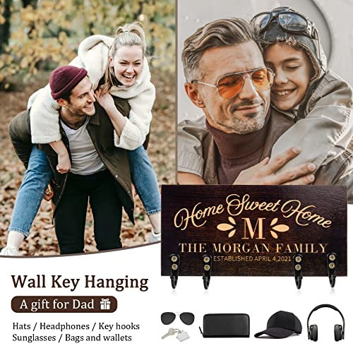 REMFACIO Personalised Wooden Key Holder for Wall Key Rack for Wall Personalized Key Hanger with 4 Hooks Presonalised Gifts for Family Birthday Christmas Day (A)