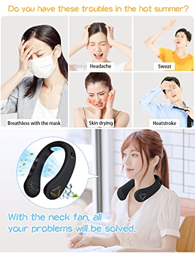 TOWOOZ Portable Neck Fan, Bladeless Neck Fan Hands Free Portable Neck Fan 4000 mAh Ultra Quiet Rechargeable Portable Hanging Neck Fan with 3 Speeds Adjustment, Wearable Fan for Outdoor (Black)