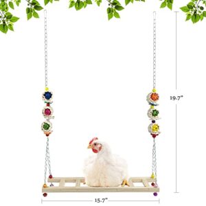 Chicken Toys, 6Pcs Oziyrnka Chicken Toys for Coop with Durable Long Chain, Chicken Swing Roomy Solid Wood, Chicken Coop Toys Fruits Feeder, Toys for Chickens, Chicken Xylophone