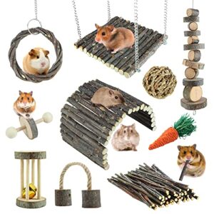 yixund hamster toys rat toys chinchilla toys hamster chew toys cage accessories apple wood sticks ladder bell roller for gerbil guinea pigs and other small animal