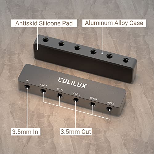 Cubilux Professional 5-Way 3.5mm AUX Splitter, Aluminum Case 5-Channel 1/8” Stereo Headphone Splitter, Multi-Port TRS Audio Share/Split Box/HUB for Speaker Earphones Laptop PC Smartphone Tablet