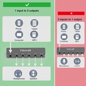 Cubilux Professional 5-Way 3.5mm AUX Splitter, Aluminum Case 5-Channel 1/8” Stereo Headphone Splitter, Multi-Port TRS Audio Share/Split Box/HUB for Speaker Earphones Laptop PC Smartphone Tablet