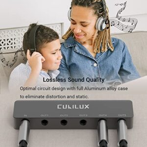 Cubilux Professional 5-Way 3.5mm AUX Splitter, Aluminum Case 5-Channel 1/8” Stereo Headphone Splitter, Multi-Port TRS Audio Share/Split Box/HUB for Speaker Earphones Laptop PC Smartphone Tablet