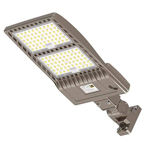 320W LED Parking Lot Lights Arm Mount for Round Square Pole 100-277V 44800LM UL DLC 5000K LED Shoebox Lights Fixtures IP65 Outdoor Commercial Street Area Lighting Replace 1200W Metal Halide HID HPS