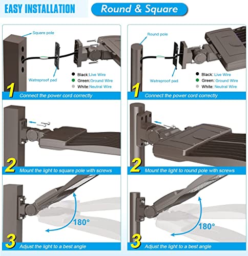 320W LED Parking Lot Lights Arm Mount for Round Square Pole 100-277V 44800LM UL DLC 5000K LED Shoebox Lights Fixtures IP65 Outdoor Commercial Street Area Lighting Replace 1200W Metal Halide HID HPS