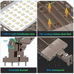 320W LED Parking Lot Lights Arm Mount for Round Square Pole 100-277V 44800LM UL DLC 5000K LED Shoebox Lights Fixtures IP65 Outdoor Commercial Street Area Lighting Replace 1200W Metal Halide HID HPS