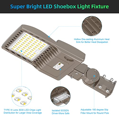 NUOGUAN 200W LED Parking Lot Light Slip Fitter 100-277V 28000LM UL DLC 5000K Outdoor LED Shoebox Pole Lights Fixtures IP65 Commercial Street Area Lighting for Driveway Roadway Replace 800W HID HPS