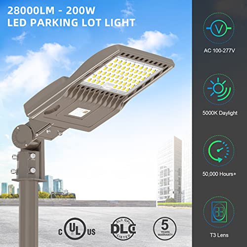 NUOGUAN 200W LED Parking Lot Light Slip Fitter 100-277V 28000LM UL DLC 5000K Outdoor LED Shoebox Pole Lights Fixtures IP65 Commercial Street Area Lighting for Driveway Roadway Replace 800W HID HPS